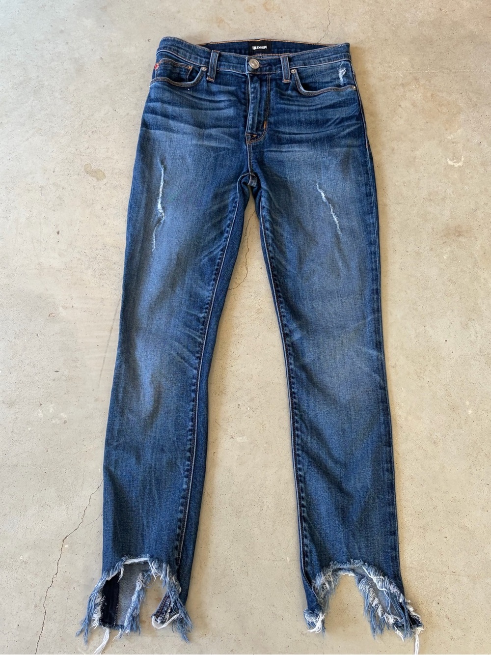 Hudson Distressed Raw Frayed Hem Dark Wash Jeans 26